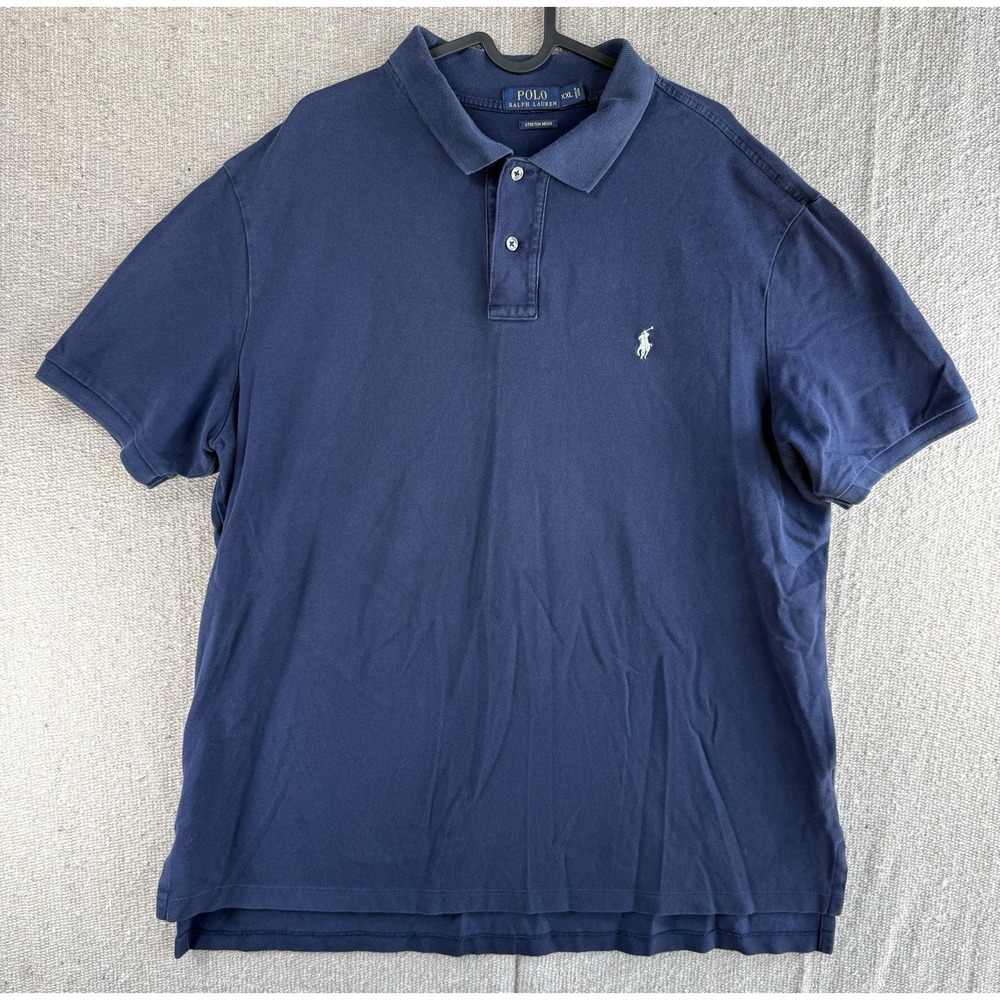 Mens Sz‎ XXL Polo Ralph Lauren Navy Blue Collar Polo Shirt Stretch Mesh